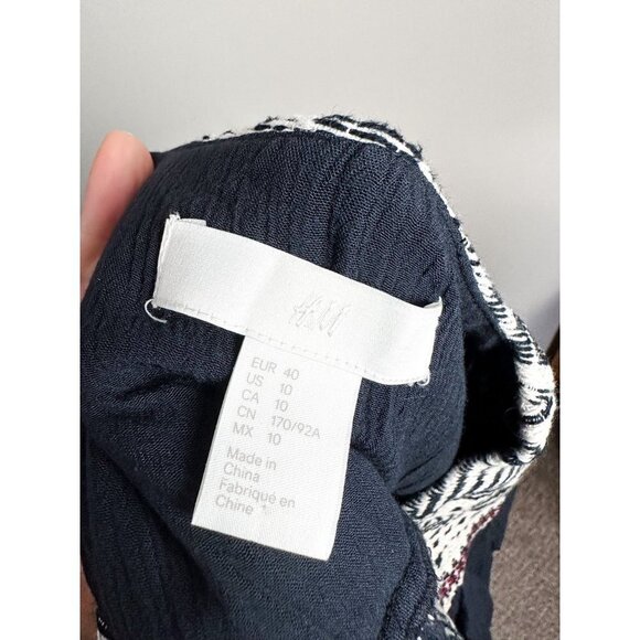 H&M Tie Front Aztec Print Embroidered Cardigan Womens 10 Black - Picture 5 of 6